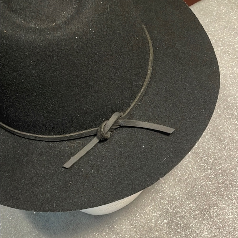 Brixton 100% Wool Black Fedora Hat Black Leather Band Size Medium 7 1/4 - Picture 4 of 7